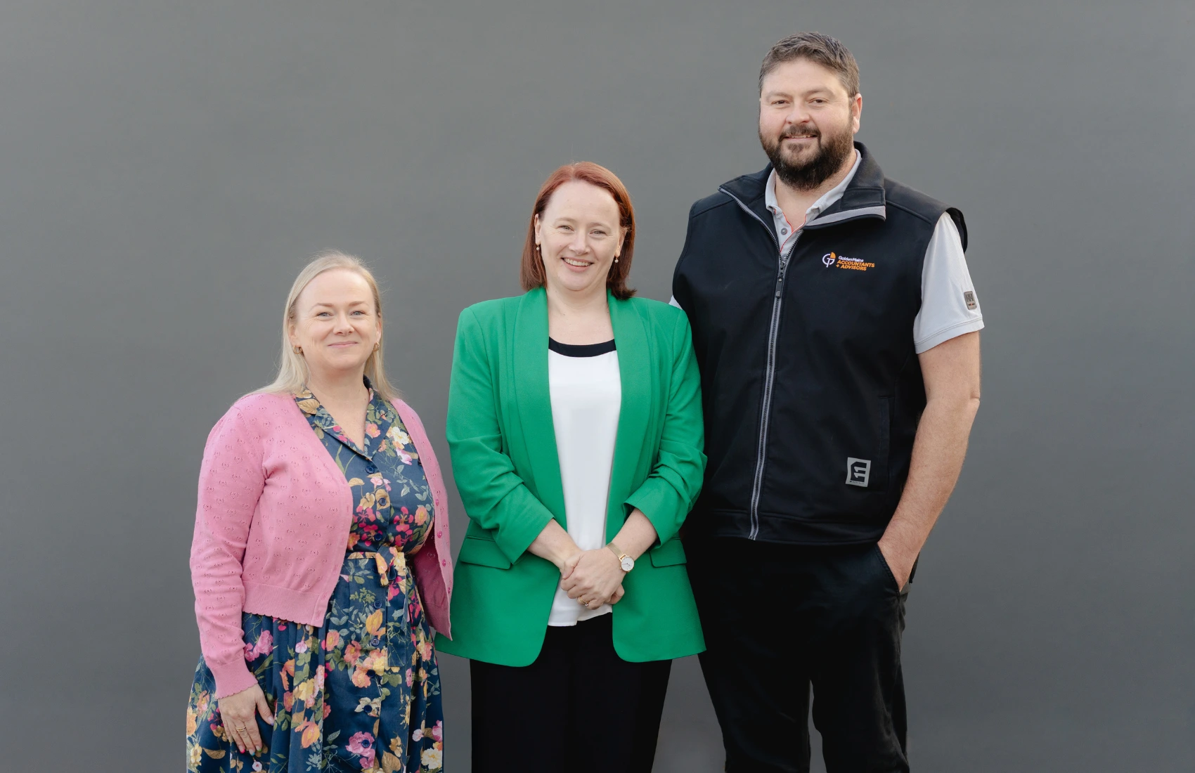 Golden Plains Accountants team standing together for a group photo in front of their Geelong office